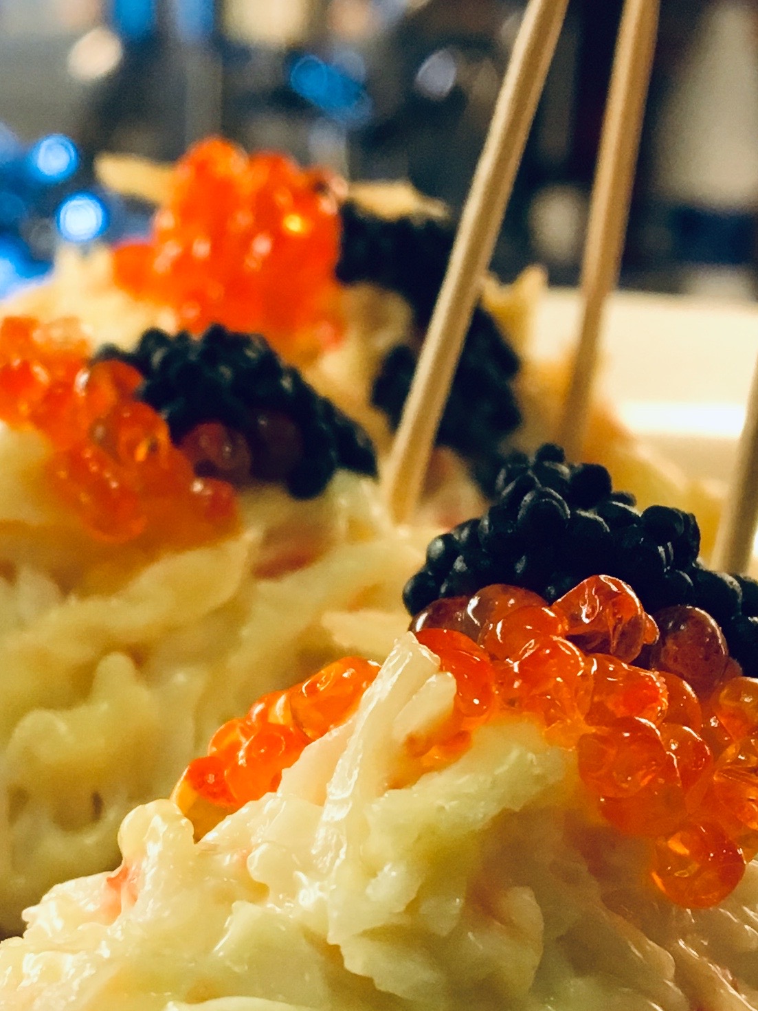 Caviar and roe on pasta