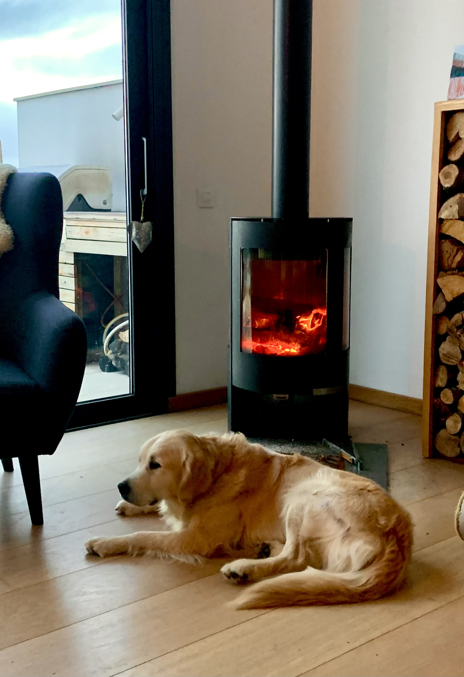 Interior with wood-burning stove