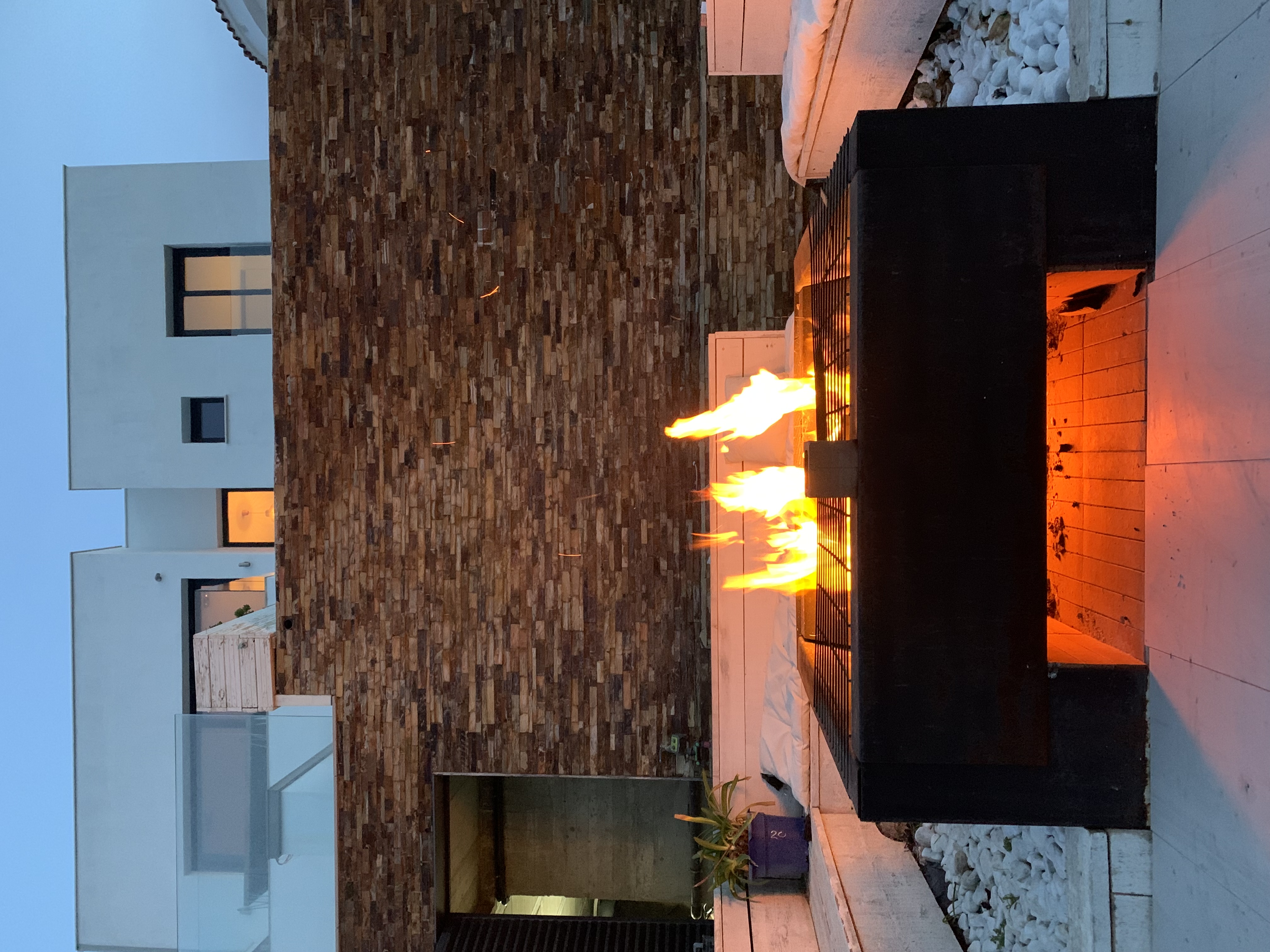 Outdoor fire pit at dusk