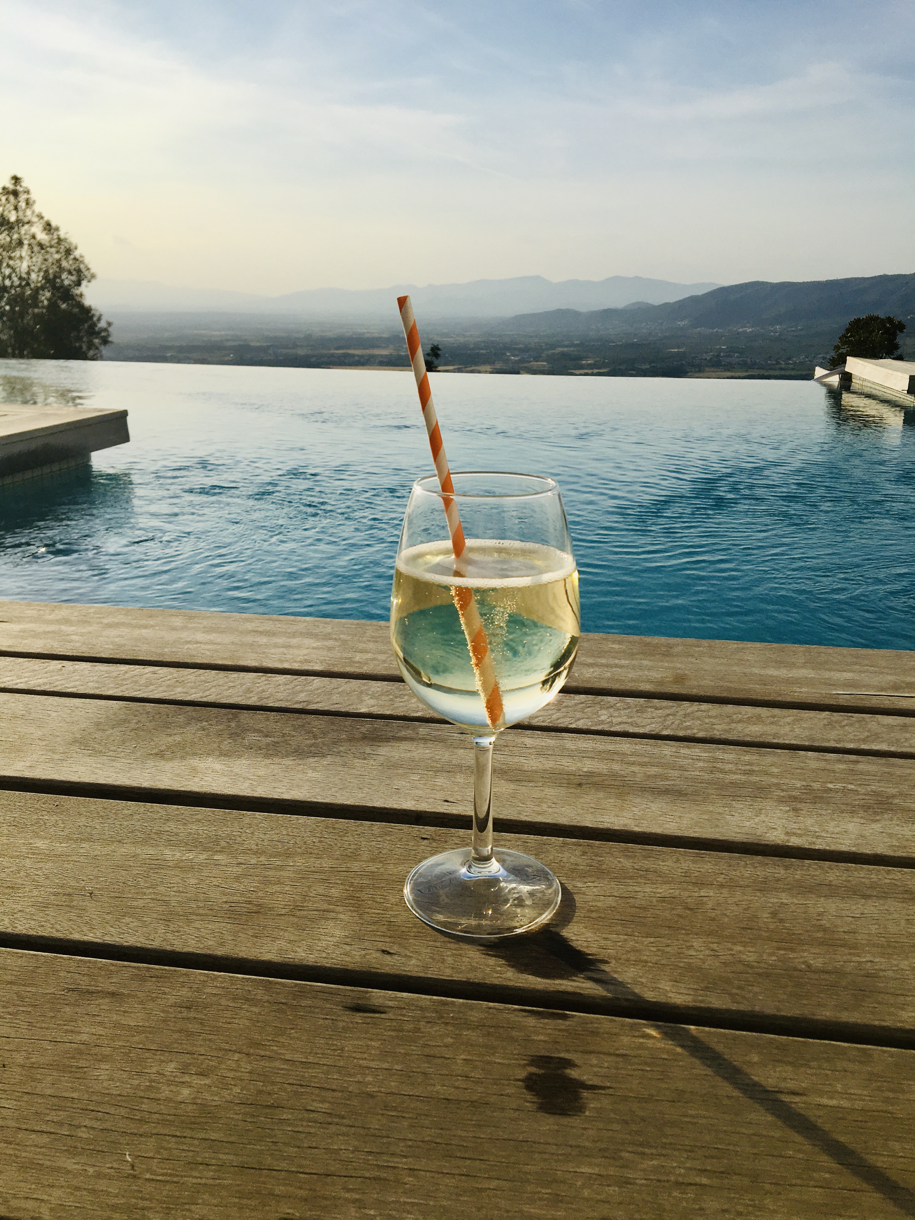 Champagne by the pool, Pyrenees view